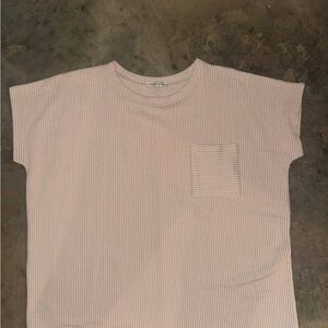 ZENANA NEW Taupe Ribbed Knit Tee with Pocket
